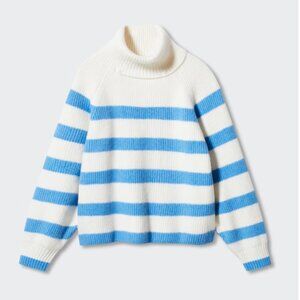 MANGO | LIKE NEW | blue white striped turtleneck chunky sweater | Size M
